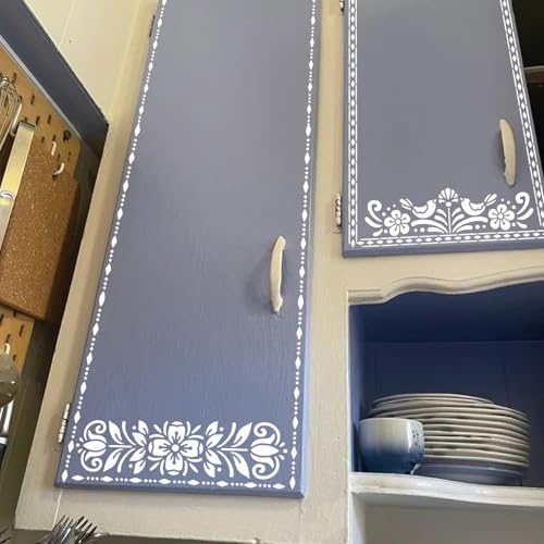 Corner Border Stencils for Crafts, Mexican Flower Floral Lace Furniture Stencils for Painting on Wood Reusable Wood Burning Drawing Art Paint Patterns for Wall Cookie Canvas Floor(Border) - style: border