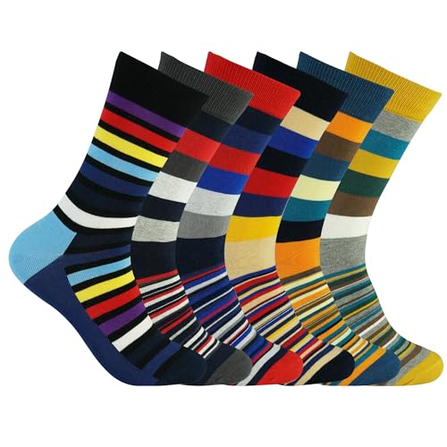 Men's Dress Socks,Cotton Crew Socks,6 Pairs,Breathable and sweat-absorbing for Shoe Size 9-13 - color: 6 Pairs Colorful Striped