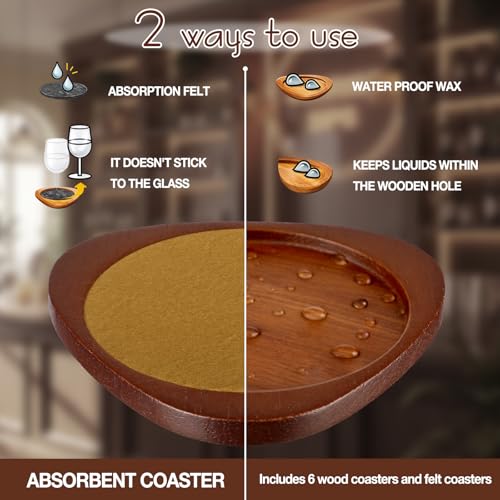 Newtay 6 Pcs Mid Century Modern Coasters Wood Absorbent Coaster,Brown - color: Rice Palm