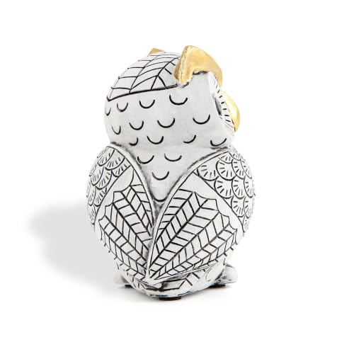 Smadeer Black and White Owl Statue, Small Resin Owl Boho Shelf Decor - color: White