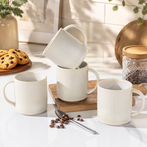 theterra Ceramic Coffee Mugs Set of 4, 14.2 oz Coffee Cups with Handle - color: Reactive White, size: 14 OZ (Set of 4)