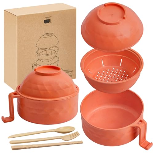 1 Set Microwave Ramen Cooker Bowl with Utensils, Orange - color: Orange