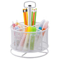 Marbrasse Mesh Desk Organizer, 360-Degree Rotating Multi-Functional Pen Holder, 4 Compartments Desktop Stationary Organizer, Home Office Art Supply Storage Box Caddy (White) - color: White