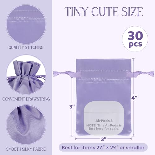 30Pcs Small Satin Gift Bags, 3x4 Purple Cloth Drawstring Pouch - color: Purple, size: 3×4 in
