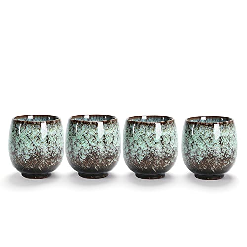 Jianzhan Ceramic Teacup, Kung Fu Tea Set, Coffee cup，Yerba Mate Set Ceramic Mate CupSet of 4 (green) - color: Green