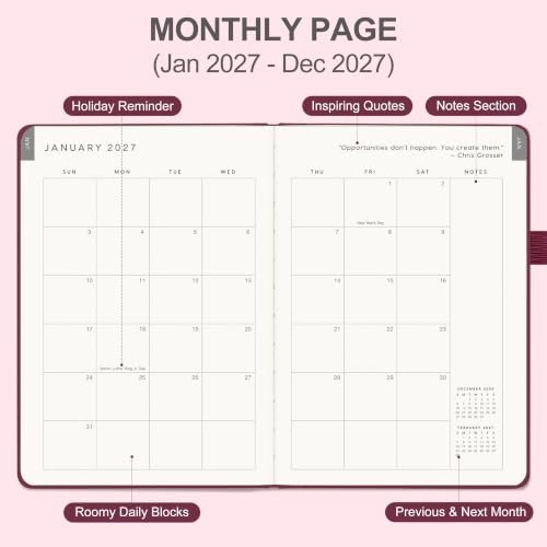 &And Per Se 2027 Planner, 12-Month Monthly & Weekly, 2027 Calendar Planner with 100gsm Paper, A5 Hardcover Faux Leather, 5.7" x 8" (Dark Red) - color: Dark Red, size: 5.7" x 8"(Jan 2027-Dec 2027)