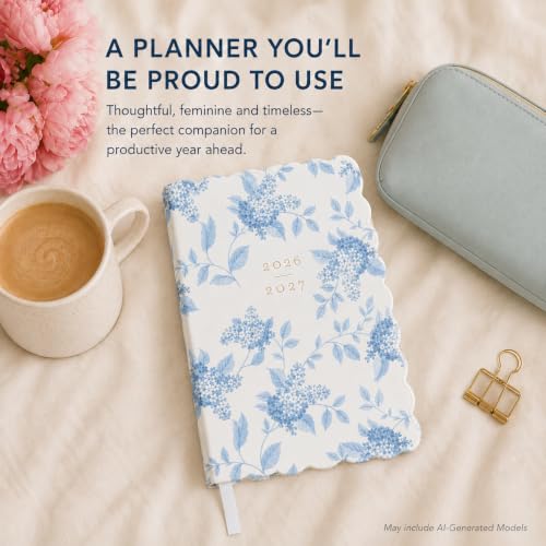 Laura Ashley Academic Planner Hardcover Agenda Jul 2026-Dec 2027, 6"x8" - color: White Blue Floral