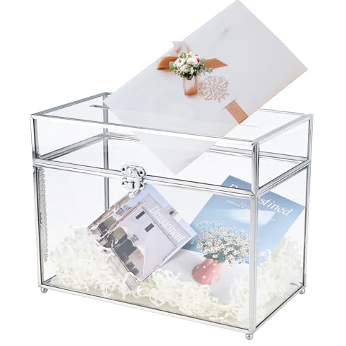 HighFree Glass Card Box, Large Clear Card Box for Wedding Receptions, Decorative Storage Box for Baby Shower, Birthday Party, Bridal Shower (With Slot, Silver) - color: Silver