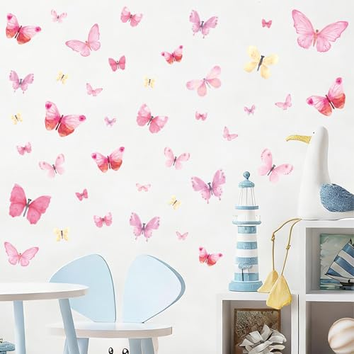 Watercolor Butterfly Wall Decals - 5sheets 40Pcs Colorful Butterflies Wall Stickers Butterfly Peel and Stick Wall Decals for Girls Bedroom Nursery Wall Décor - color: Butterfly