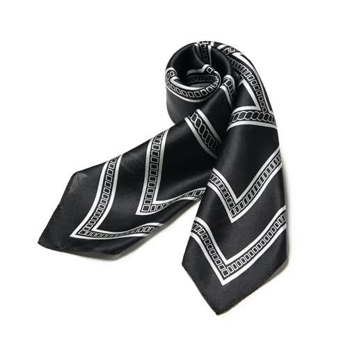 100% Mulberry Silk Scarf - 21" Square Lightweight Neckerchief, Gift Packed - color: Black-3