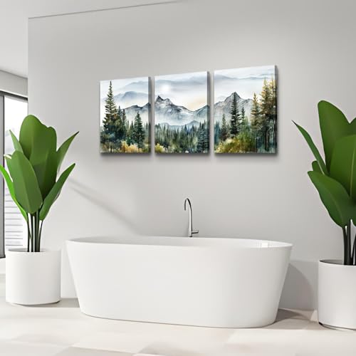 MHARTK66 Wall Art for Living Room Modern Wall Decor for Bedroom Office Decor Abstract Mountain Forest Landscapes Ink Painting 3 Piece Framed Canvas Art Prints Ready to Hang Wall Pictures Home Decor - color: Forest Landscape Painting, size: 12x16inches*3pc
