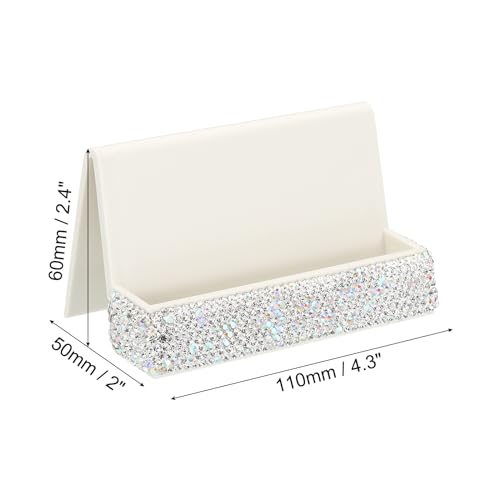 PATIKIL Business Card Holder for Desk, Rhinestone Business Card Holders Crystal Card Stand Organizer Cards Display for Office Exhibition, Silver - color: Silver