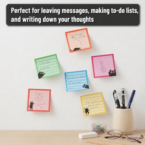 Mr. Pen- Black Cat Sticky Notes Set, 3" x 3", 6 Pads, 480 Sheets - color: Bright, size: 6 Pads