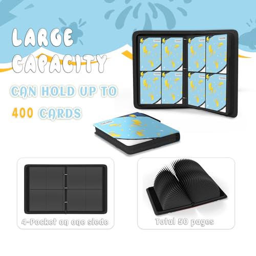 Trading Card Binder 4 Pocket, Card Binder 400 Pockels Card Book Holder Cards with 50 Removable Sleeves, 3-RingZip Design MTG/TCG/Sport Collectible Trading Card Albums Gifls for Boys and Girls (Blue) - color: Blue, size: Small