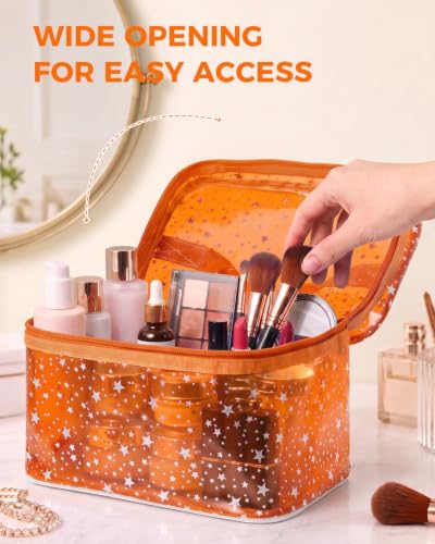 Star Clear Makeup Bag, Waterproof Travel Cosmetic Bag Toiletry bag,Orange - color: Orange
