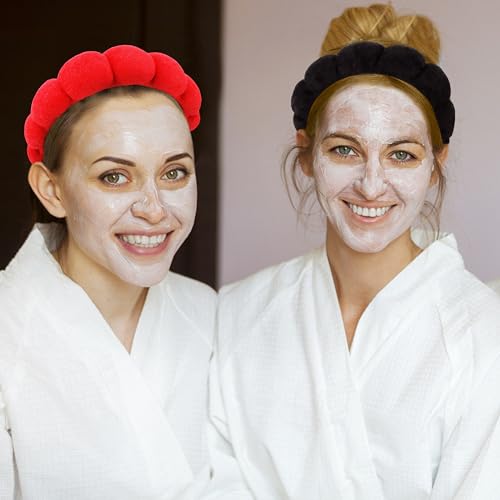 SPA Headbands for Washing Face Makeup Headbands with Bow Hair Band Women Facial Head Band Wrist Towel Wraps For Shower Face Mask Black Red Pink, 6 Pack - color: Black Red Pink