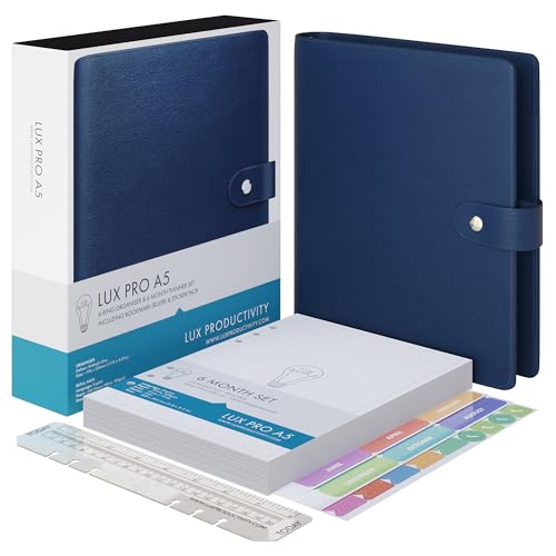 LUX PRO A5 - Daily Planner & appointment diary 2024 - Gratitude journal, wellness journal & Undated weekly planners and organisers - Desk journals for women & men - LUX Productivity (Blue - Midnight) - color: Blue - Midnight