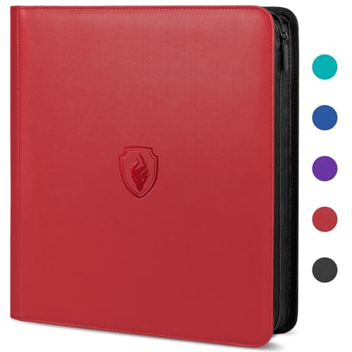 Premium Zip Card Binder 12 Pocket, Fabmaker 912 Pocket Trading Card Binder - color: Red, size: 12 Pocket - 15" x 13.6"