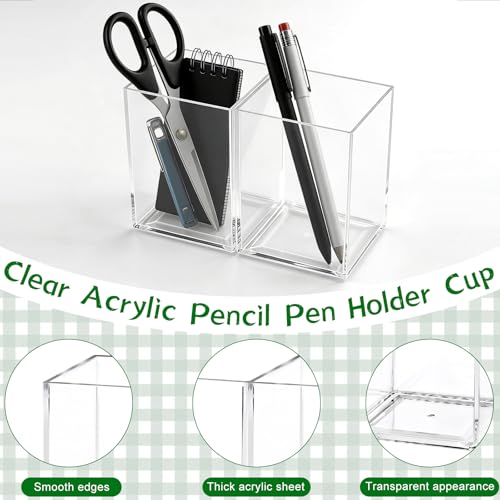 AZUREAL 4 Pack Clear Acrylic Pen Holder Cup, Clear Makeup Brush Holder, Thickened Acrylic Desktop Stationery Organizer for Office, School, and Home Storage