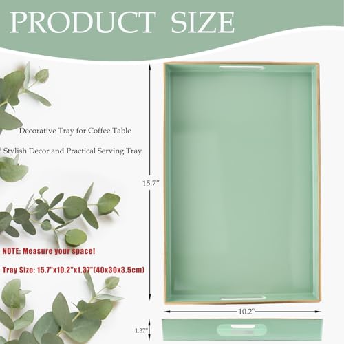 Spsyrine Green Decorative Serving Tray with Handles, Elegant Plastic Coffee Table Tray for Ottoman, Living Room, Home Decor 15.6" X 10.2" - color: Green