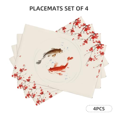 Japanese Cherry Blossom Placemats Set of 4 Koi Fish Table Mats