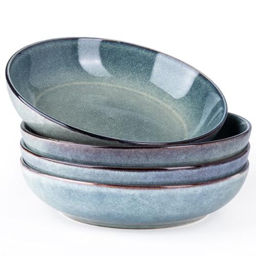 AmorArc 8.5’’ Ceramic Pasta Bowls Set of 4, 36oz Large Stoneware Bowls Set - color: Ceylon Blue, size: Set of 4
