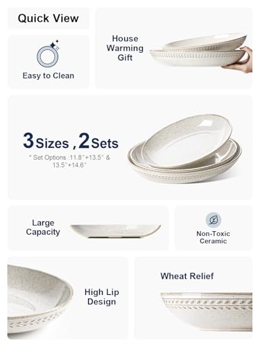 LE TAUCI Ceramic Serving Bowls Set of 2, Large Oval Serving Dishes for Entertaining, 11.8 & 13.5 Inch Salad Bowl for Kitchen Counter, Fruit Bowl, Pasta Bowls, Microwave and Dishwasher Safe - Birch - color: Birch, size: S+M