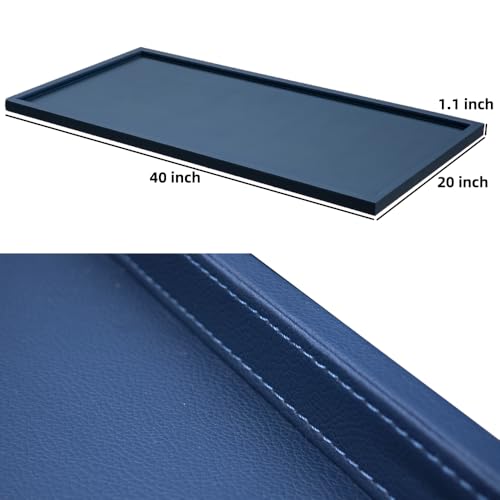 40 * 20 Inch Rectangular Ottoman Tray | Textured PU Leather, Waterproof & Heat-Resistant Storage for Coffee/Dining Tables, Sofa, Bed, Entertainment & Party (Navy Blue, 40 * 20in) - color: Navy Blue, size: 40" x 20" x 1.1"