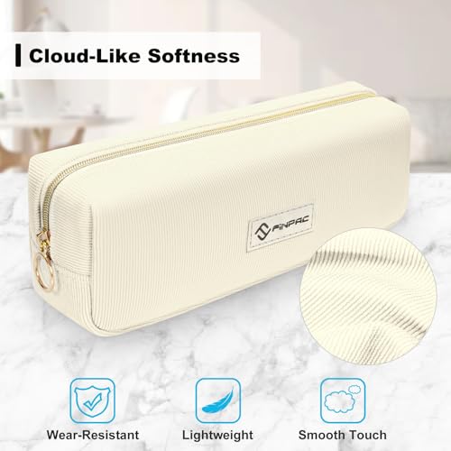 FINPAC Pencil Case, Corduroy Aesthetic Makeup Bag - color: Beige
