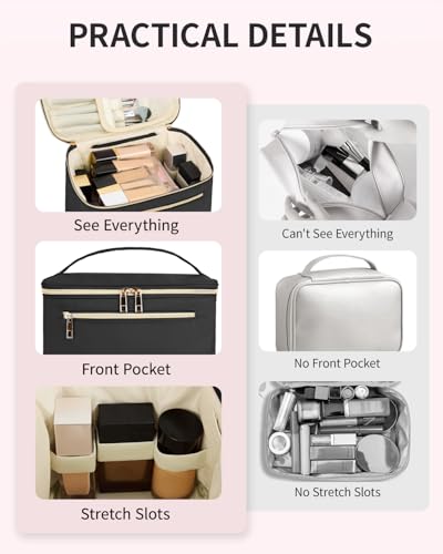 Wandering Nature Makeup Bag, Women Travel Make Up Vanity Case with Handle - color: Black, size: Large
