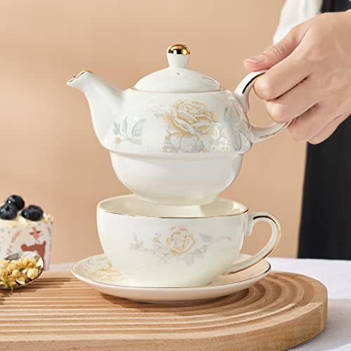 Tea for One Set, Teapot and Cup Set, Gold Rose - color: Gold Rose