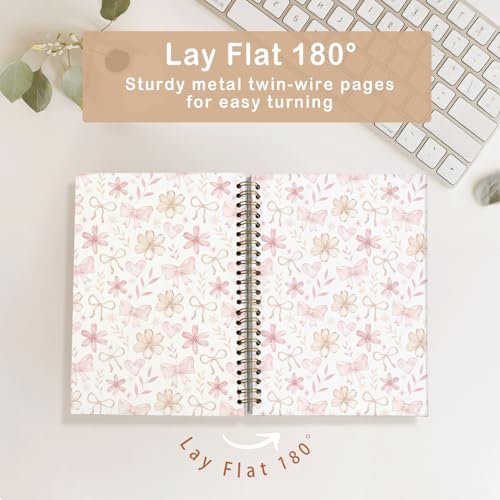 Floral Spiral Notebook for Women,Pink Notebook Gifts for Teen Girls - color: Floral bows