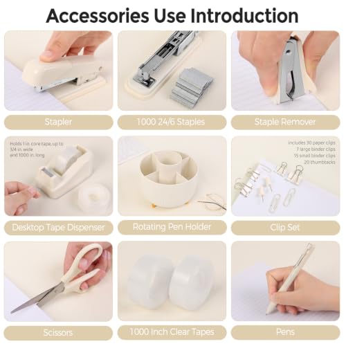 SKYDUE Desk Organizer Set with 360° Rotating Pen Holder - color: Beige