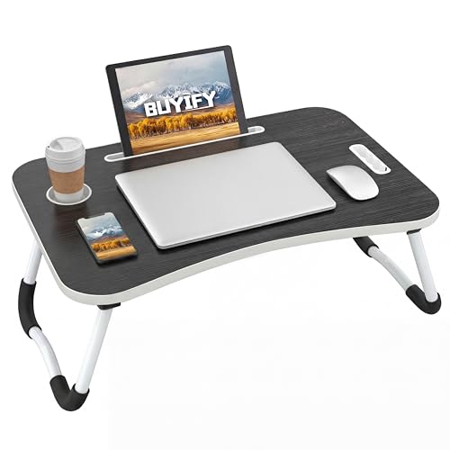 BUYIFY 23" Foldable Lap Desk for Laptop Writing w/Cup Holder Black - color: Black-gold