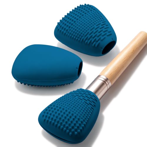 Vidsel Silicone Makeup Brush Covers with Built-in Cleaner Mat, Blue 3-Pack - color: Blue