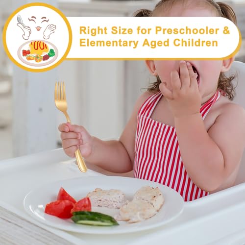 E-far Toddler Utensils, 10 Pcs Gold Stainless Steel Kids Fork and Spoon Set - color: Gold