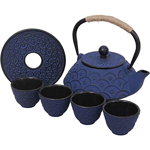 Japanese Style Cast Iron Teapot Set Tetsubin Kettle with Infuser - color: Fish Scale