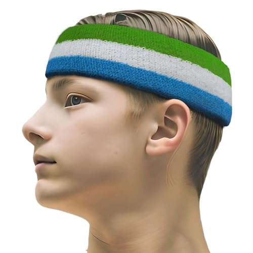 COUVER 3 Color Striped Sports Sweatband Set - color: Bright Green/White/Sky Blue