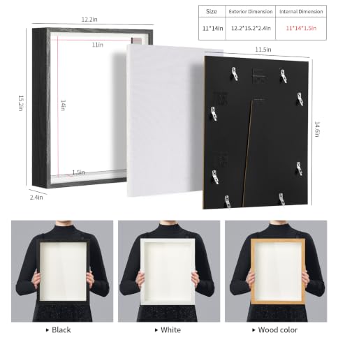 11x14 Shadow Box Picture Frame with Real Glass Panel and Linen Back - color: Black + Thickened Panel + Foam Packaging, size: 11x14