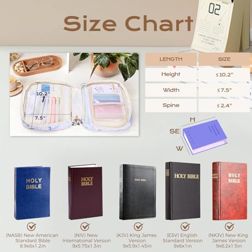 XKDOUS Bible Cover Case for Women Bible Bag Journaling Kit w/Study Supplies - color: Blue Bow Patchwork, size: Large