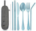 Portable Stainless Steel Flatware Set, Travel Camping Cutlery Set, Portable Utensil Travel Silverware Dinnerware Set with a Waterproof Case (Light Blue) - color: Light Blue