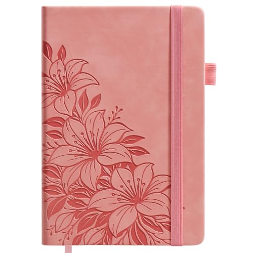 Lined Journal Notebook Hardcover Leather Bound 300 Pages A5 Pink Cute Diary - color: Pink, size: A5 300 Pages