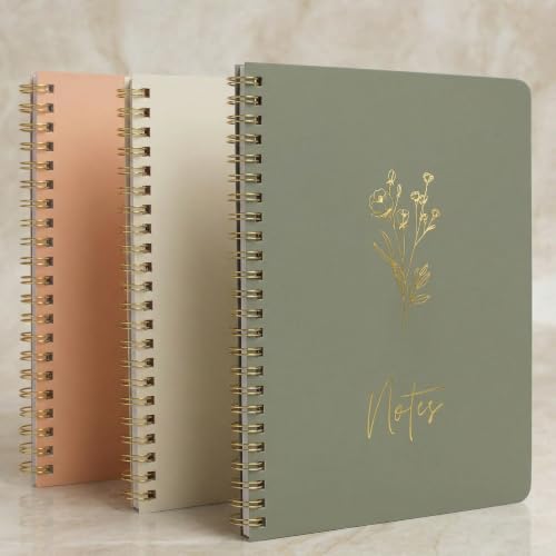Aesthetic Spiral Notebook Set of 3 For Women - Cute College Ruled 7x5 - color: sage-pink-beige, size: Everyday 5x7