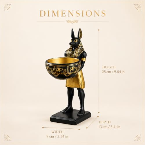 10'' Anubis Statue Bowl, Black Gold Egyptian Decor, Resin Sculptures