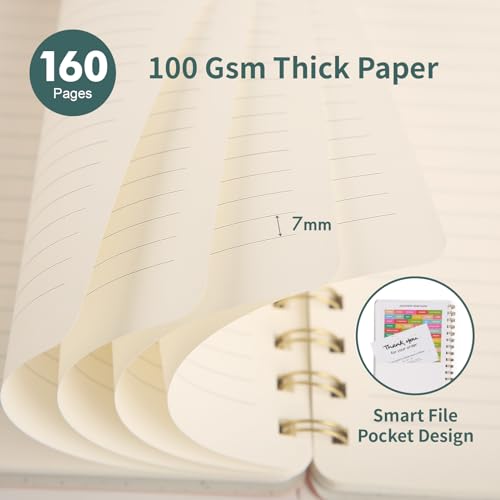 Spiral Notebook-5.75" x 8.125" College Ruled Journal with Inner Pockets and 160 Pages,PU Leather Cover Business Journal, Twin-Wire Binding Notebook Perfect for Office & Home School Supplies Green - color: 004-Green-1pack, size: A5-160 pages