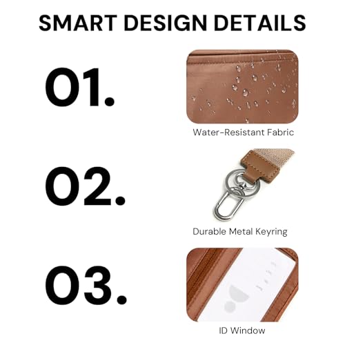 Keychain Wallet for Women with Clear ID Window, Coin Pouch and Wrist Strap - color: Light Brown