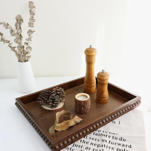 Hrastany Wood Decorative Tray for Coffee Table, Dark Brown - color: Re Dbrown, size: 15.7" x 11.8" x 1.6"