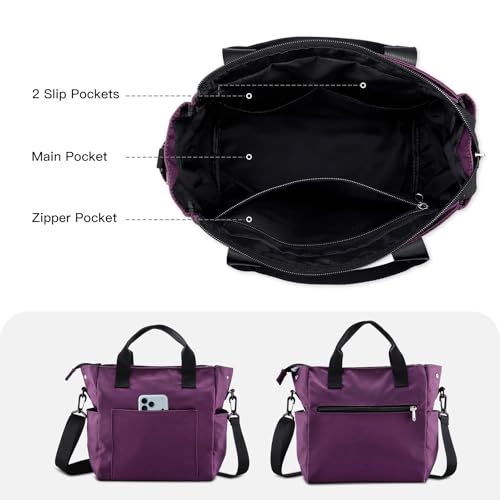Crossbody Shoulder Bag for Women - Water Resistant Casual Handbag Purse with Multiple Pockets, Adjustable Strap - color: Purple