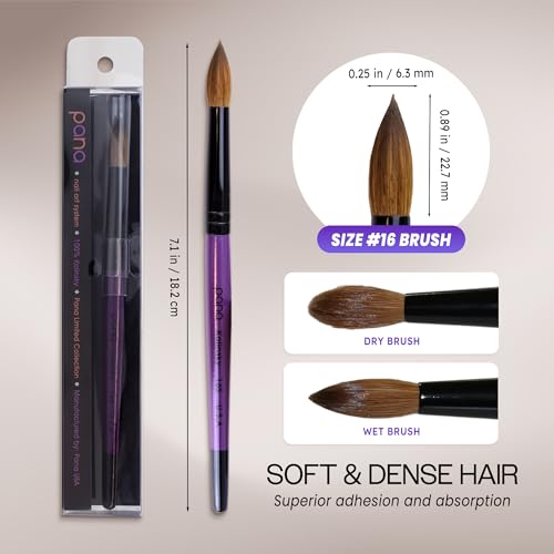 PANA Pure Kolinsky Hair Acrylic Nail Brush - Round Shape Black Ferrule with Purple Wood Handle (Size 16) - Nail Brush for Acrylic Nail Application, Nail Extension, Manicure Pedicure Salon Beginner and - color: Purple, size: Size 16