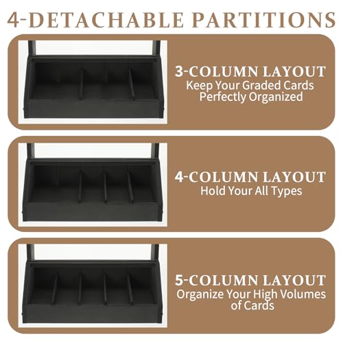 Trading Card Display Stand with Card Stoppers - 3 Tier 5 Row Wooden Step Shelf, Large Capacity Tabletop Display Storage Case for Graded Cards & Collectible Cards